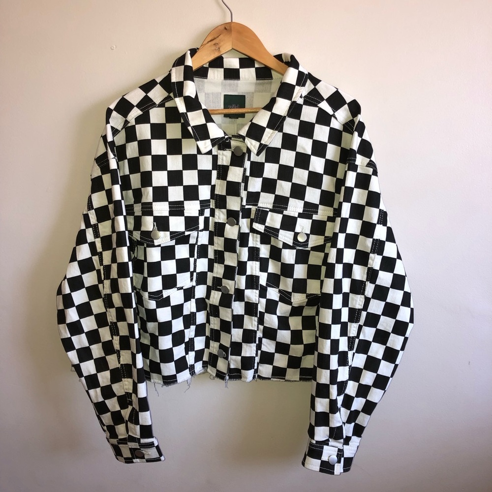 CROPPED CHECKERED JEAN JACKET